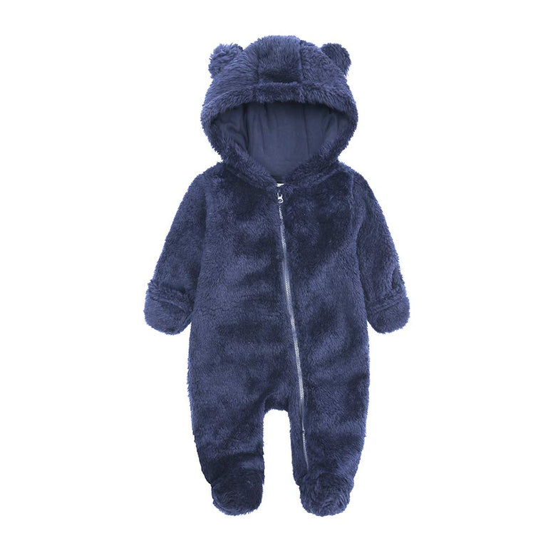 Newborn Baby Girl Boy Rompers Bear Ear Hooded Jumpsuit Fleece Snowsuit Long Sleeve Zipper Winter Coat Outfits 3-6 Months