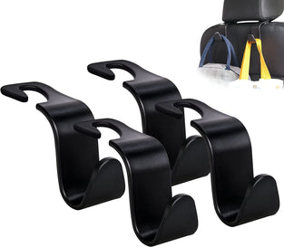 Universal Vehicle Car Backseat Headrest Hanger Storage Organizer, Black Car Back Seat Headrest Hooks, Car Seat Accessory For Handbags, Purses, Coats, And Grocery Bags, Bottle Holder 4-Pack