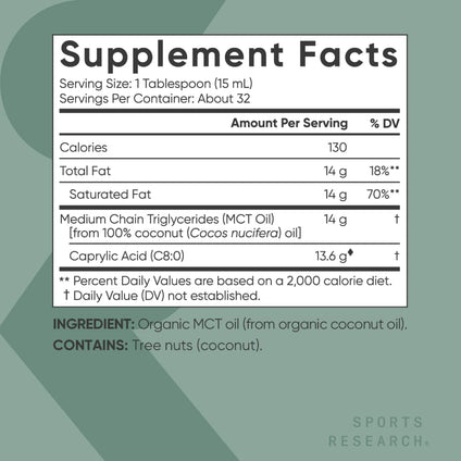 Sports Research Keto C8, Caprylic Acid MCT, Unflavored, 16fl. oz (473 ml)