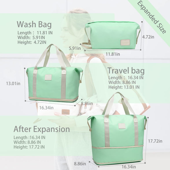 imiomo Travel Gym Duffel Bag - Weekender Bags for Women, Large Tote Overnight Bag, Sports Shoulder Hospital Bag, Light Green, One Size, Travel Bag