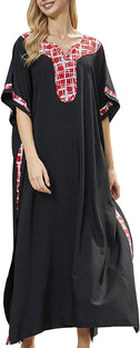 YouKD Maxi Dress V-Neck Kaftan Boho Robes Beach Cover-ups Dress Maxi Garment for Women