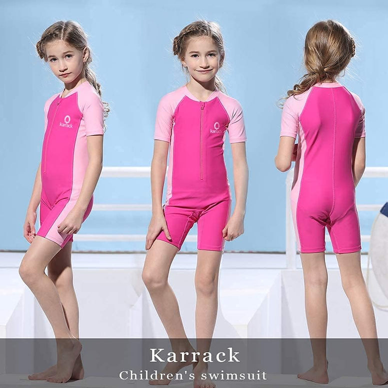 Karrack Girls and Boys One Piece Rash Guard Swimsuit Kid Water Sport Short Swimsuit UPF 50+ Sun Protection Bathing Suits