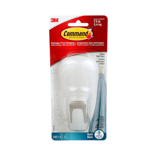 Command 17600B-ES Bathroom Hook with Water-Resistant Strips, Large, Holds 3.4 kg, each hook, white color, Decorate Damage-Free, 1 hook and 2 strips/pack