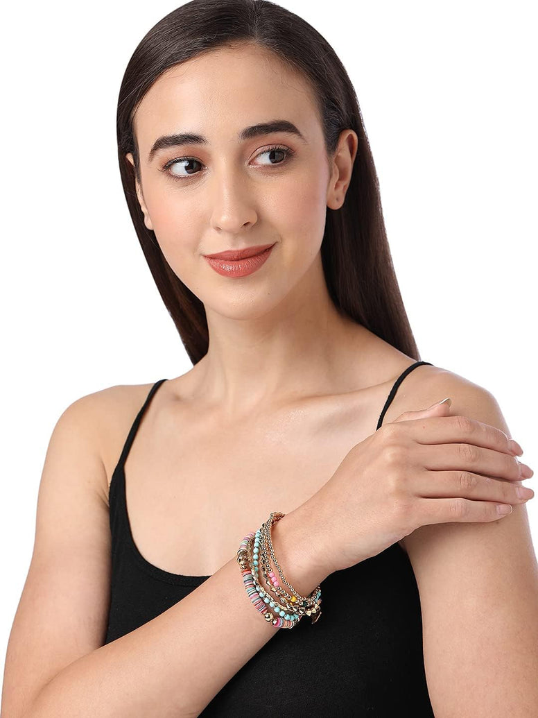 Zaveri Pearls Multicolor Beaded Contemporary Multistrand Stretch Bracelet-Zpfk10874
