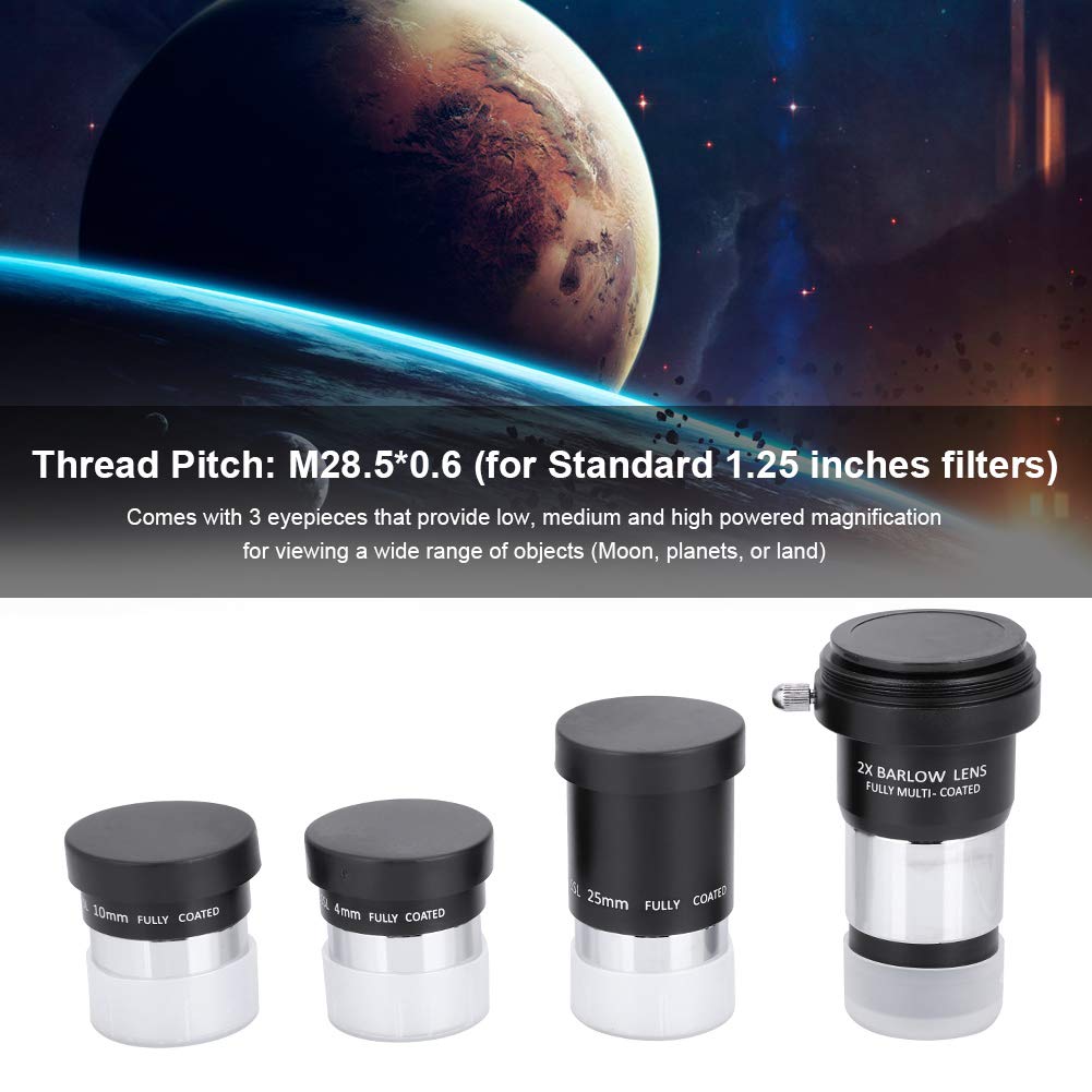 1.25inch Telescope Eyepiece - Astronomy Telescope Eyepiece Set 4/10/25mm + 2X Barlow Lens Kit for Astronomy - Plossl Telescope Lens with Adapter Telescope Accessory Set