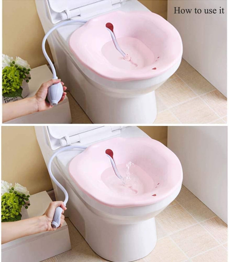 Sitz Bath with Flusher Over-The-Toilet Perineal Soaking Bath,Jxh-Life Avoid Squatting for Hemorrhoidal Relief, for Pregnant Women,for Post-Episiotomy Patients on The Toilet,Pink