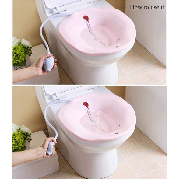 Sitz Bath with Flusher Over-The-Toilet Perineal Soaking Bath,Jxh-Life Avoid Squatting for Hemorrhoidal Relief, for Pregnant Women,for Post-Episiotomy Patients on The Toilet,Pink