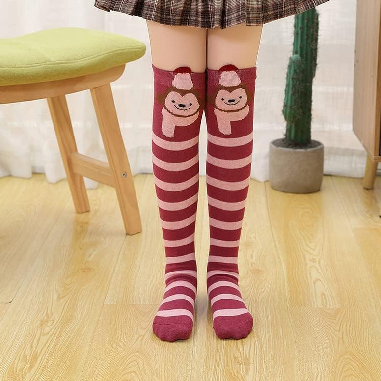 Girls Stockings, Cartoon Animal Cat Bear Fox Over Calf Knee High Socks, Girls Knee Socks Girls Cartoon Straight Socks Cotton Socks, Tube Socks Pure Cotton Socks (for 2-12 Years)