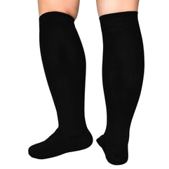 Extra Wide Calf Compression Socks Women Men 20-32mmHg Knee High Plus Size, Black, Large (Pack of 1)