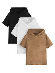 Verdusa Boy's 3pack Casual Solid Short Sleeve Hooded Tee Shirt Top 9Y
