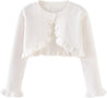 Girls’ Bolero Cardigan Long Sleeve Knitted Shrug Sweaters Button Closure Lace Ruffle Shawl Cropped Dress Up Tops Jacket