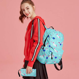 Dream Unicorn School Bag Set, Junlion Soft Polyamide Bag Waterproof Lightweight Laptop Backpack Lunch Bag Pencil Case for Pupils Office Worker