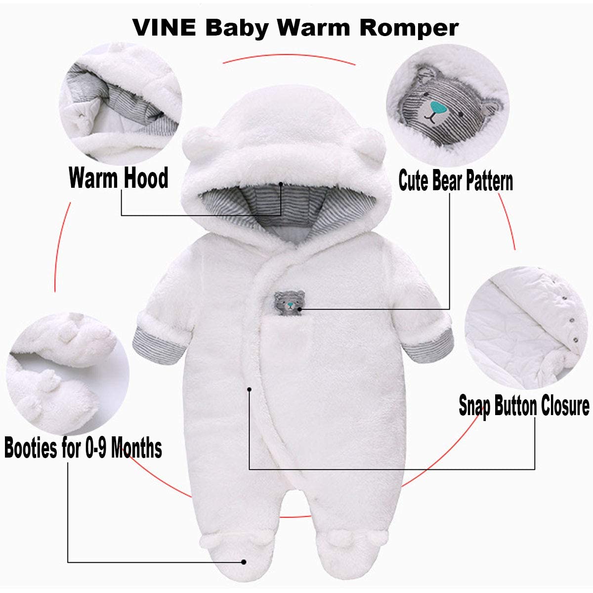 JiAmy Baby Hooded Romper Flannel Winter Jumpsuit Infant Boys Girls Sheep Cartoon Pajamas Outfits, 0-3 Months