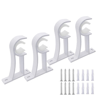 Curtain Rod Bracket, Heavy Duty Curtain Rod Holders for Drapes Wall Heavy Duty, KASTWAVE Single Decorative Drapery Rod Hooks Hanger Fit for 1 to 1.2 Inch Drapes Rod, White (Set of 4)