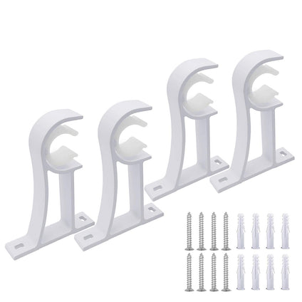 Curtain Rod Bracket, Heavy Duty Curtain Rod Holders for Drapes Wall Heavy Duty, KASTWAVE Single Decorative Drapery Rod Hooks Hanger Fit for 1 to 1.2 Inch Drapes Rod, White (Set of 4)