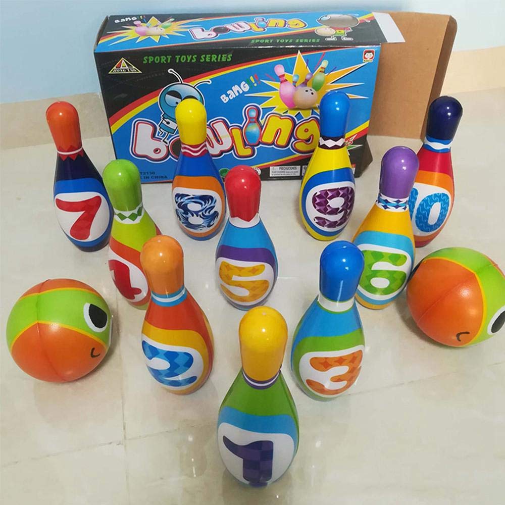 Foonee Kid's Plastic Bowling Game with 10 Pins and 2 Balls