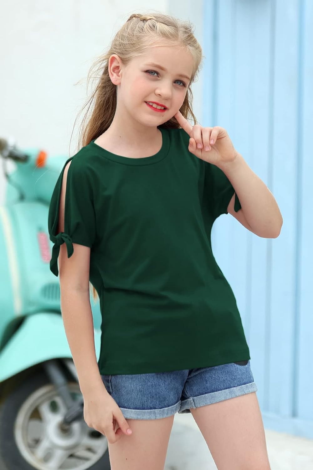 GORLYA Girl's Cut Slit Sleeve Tie knot Cuff Stripe Tunic T-shirt Casual Pullover Top for 4-14T Kids