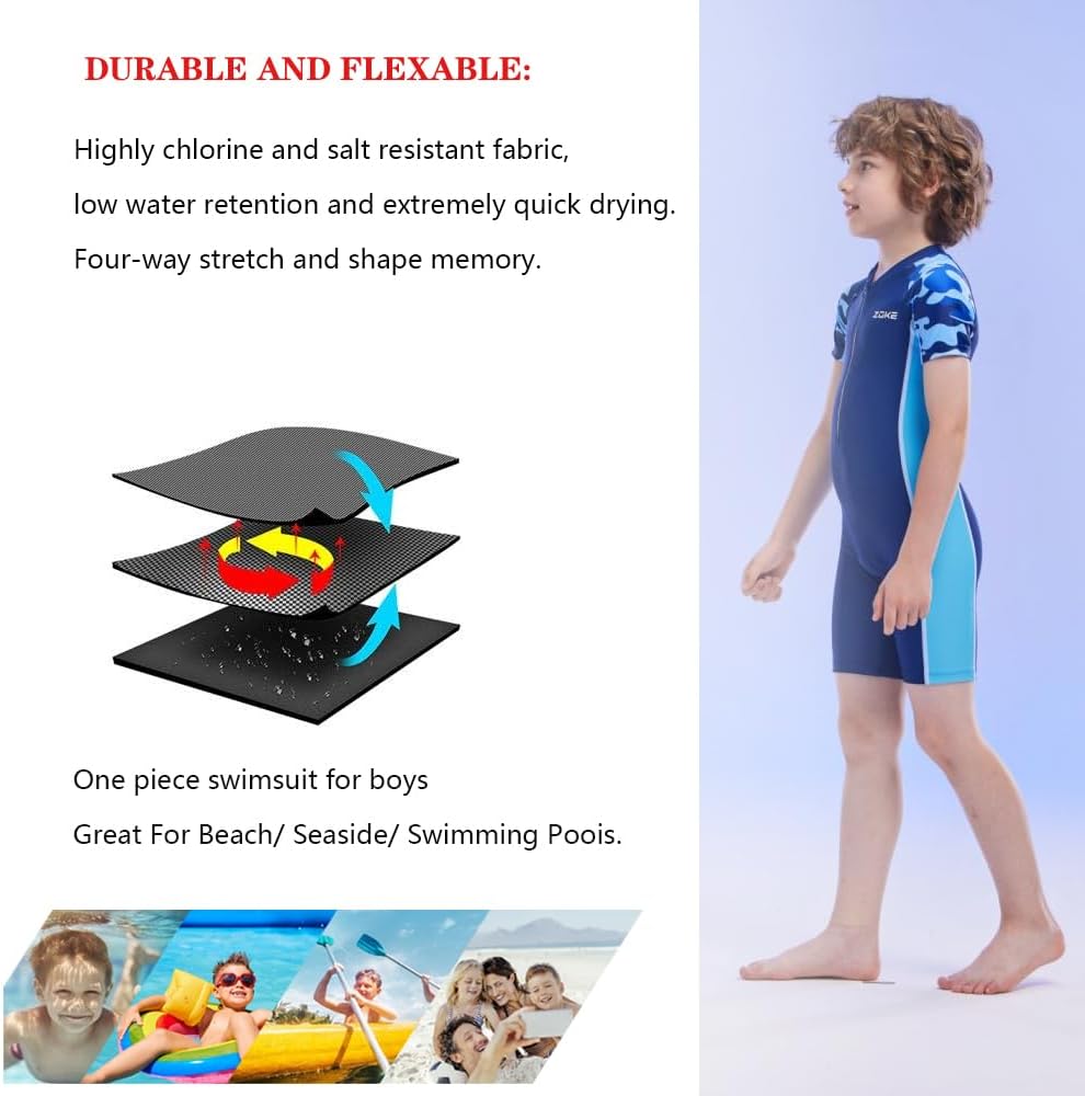 Karrack Girls and Boys One Piece Rash Guard Swimsuit Kid Water Sport Short Swimsuit UPF 50+ Sun Protection Bathing Suits