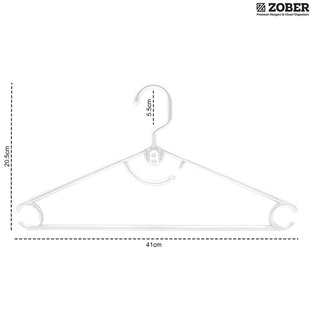 ZOBER Standard White Plastic Hangers | Pack of 50 | With Strap Hooks, Durable & Slim, Light-Weight | For Shirts, Pants, Dresses | Hangs upto 5.5 lbs (White)