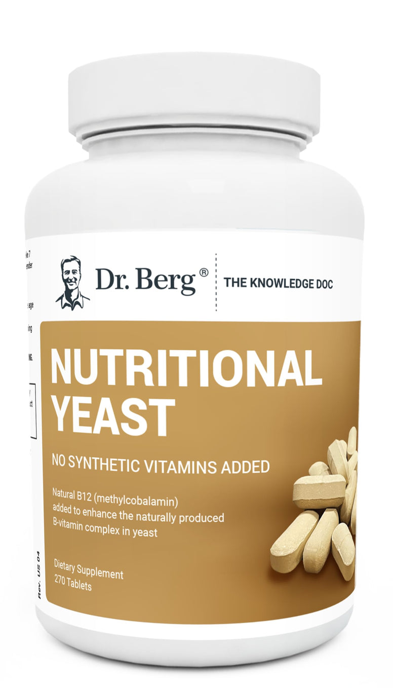 Dr. Berg's Nutritional Yeast Tablets – Non-Fortified Natural B12 Added - with All 8 B Vitamin Complex – No Gluten Non-GMO Non Synthetics - 270 Vegan Tablets Dietary Supplements