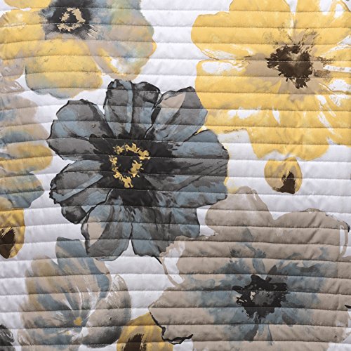 Lush Decor Leah 3 Piece Floral Reversible Quilt Set, King, Yellow & Gray