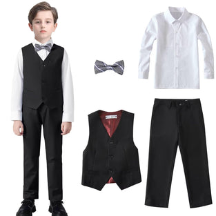 Boys Suit Toddler Easter Outfit Kids Wedding Suits for Boys Dress Vest Pants Set with White Shirt & Bowtie Size 2