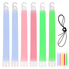 Glow Sticks - Assorted Brightly Coloured Luminous Party Sticks, Available in 6 Colours, Neon UV Accessories, Hanging Chord Included, Glow in the Dark Light Sticks (6 Pack, 6'' Glow Sticks)