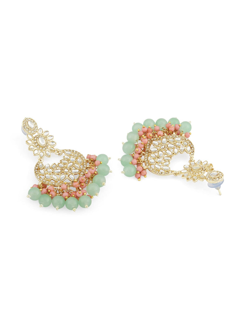 ZAVERI PEARLS Green & Pink Cluster Beads Kundan Ethnic Dangle Earring For Women-ZPFK13547