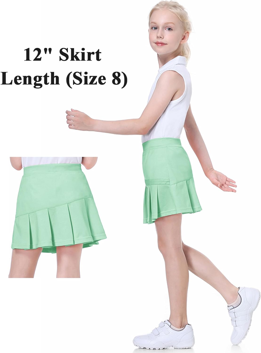 EXARUS Girls Tennis Skirts Pleated with Pockets Golf Sports Skort Shorts for Kids Athletic Activewear