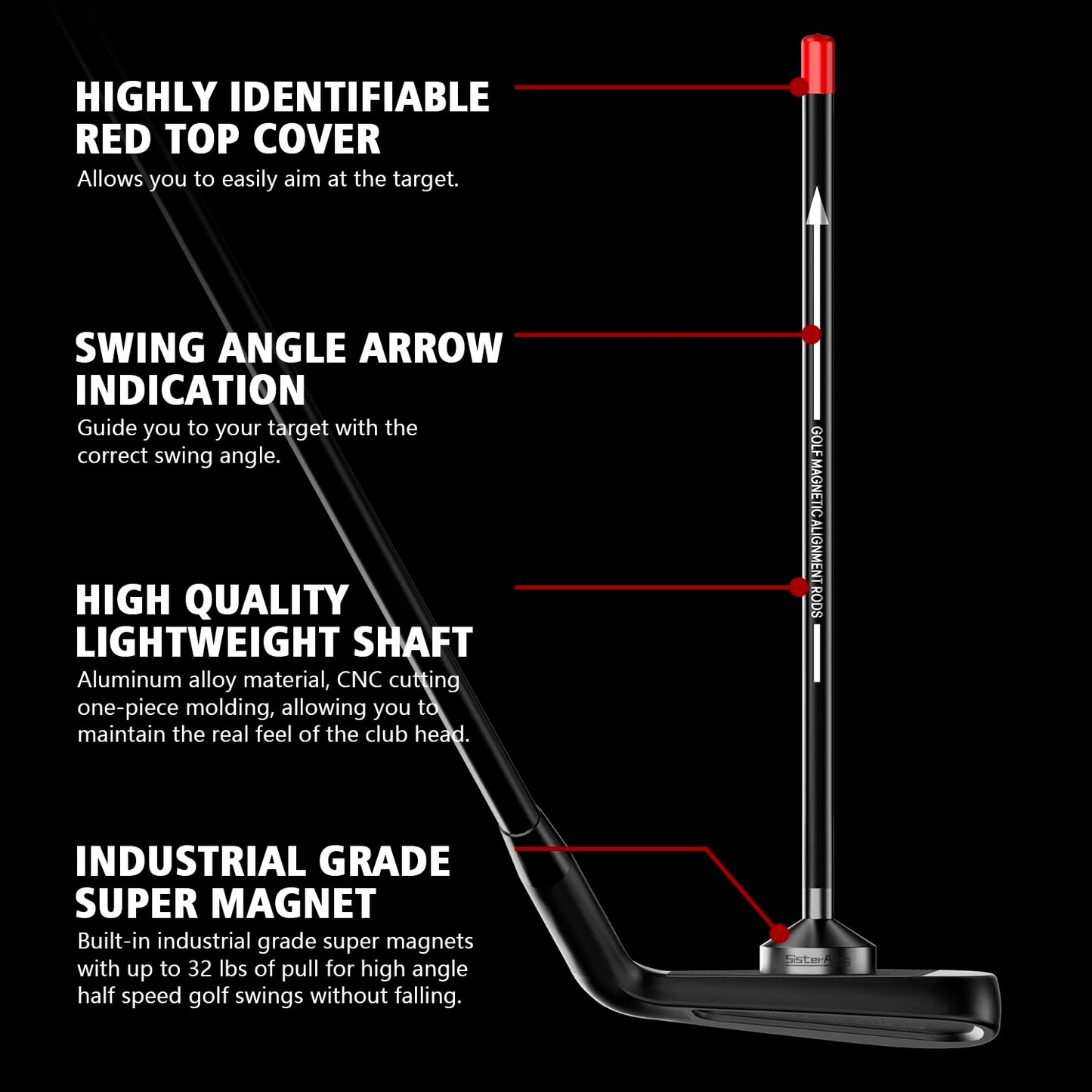 SisterAling Golf Magnetic Alignment Rods,Golf Club Alignment Sticks,Magnetic Swing Training Aid Accessories Visualize Calibrate Golf Shots,hit The Target with The Right Golf Swing,Golf Gift