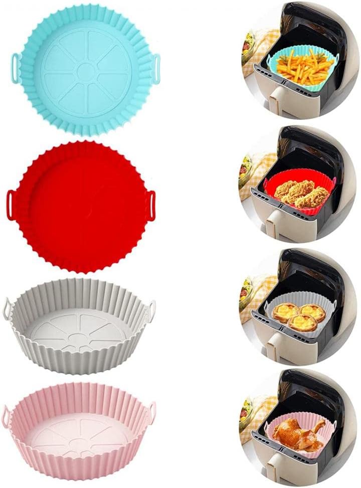 Goodern 4 Pcs Air Fryer Silicone Liners,Reusable Air Fryer Silicone Basket, Easy to Clean,Replacement Of Flammable Parchment Paper,Heat Resistant Easy Cleaning Air Fryers Oven Accessories