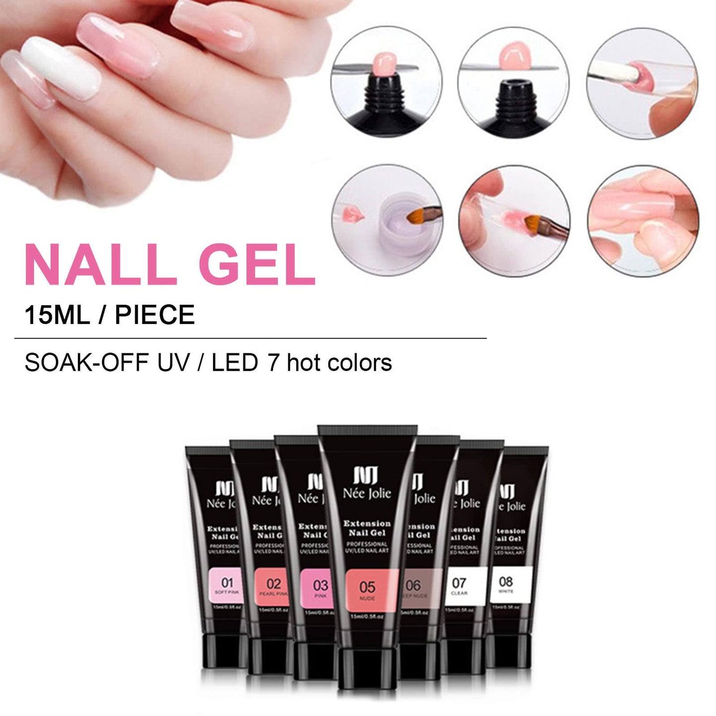 Eacam Nail Extension Gel Set Nail Gel polish Set Nail Strengthen Gel UV/LED Nail Lamp Nail Dryer Base Coat Top Coat with Nail Brush Nail File Nail Clip Manicure Tools Gel Nail Polish Kit