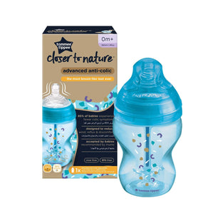 Tommee Tippee Advanced Anti-Colic Decorated Baby Bottle, 260 Ml, Single Pack, Blue