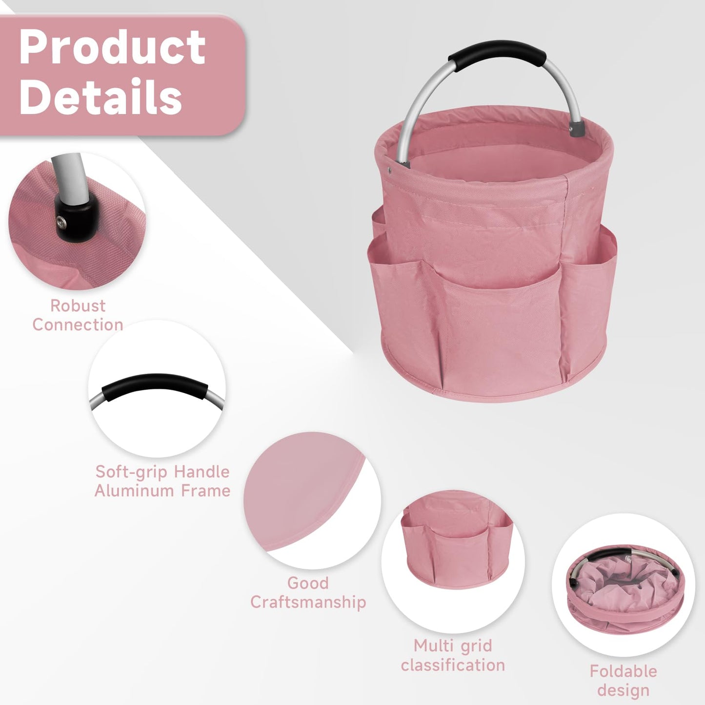 Portable Reusable collapsible picnic basket beach basket garden harvest basket Shopping Tote shopping basket, Gift Basket Home Bathroom Storage Bath basket Wash Bag（Light Pink）