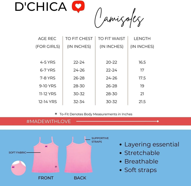 D'chica Girls Undershirt Cotton Camisoles Shelf Bra Layering Cami