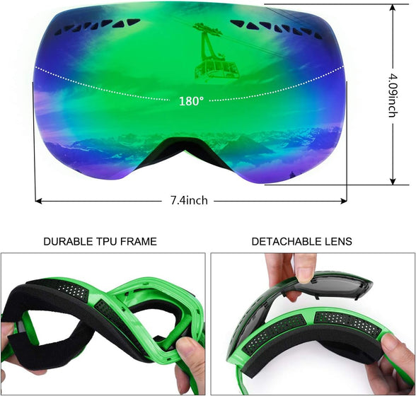 Supertrip Ski Snowboard Goggles for Men & Women Over The Glasses Snow Goggles