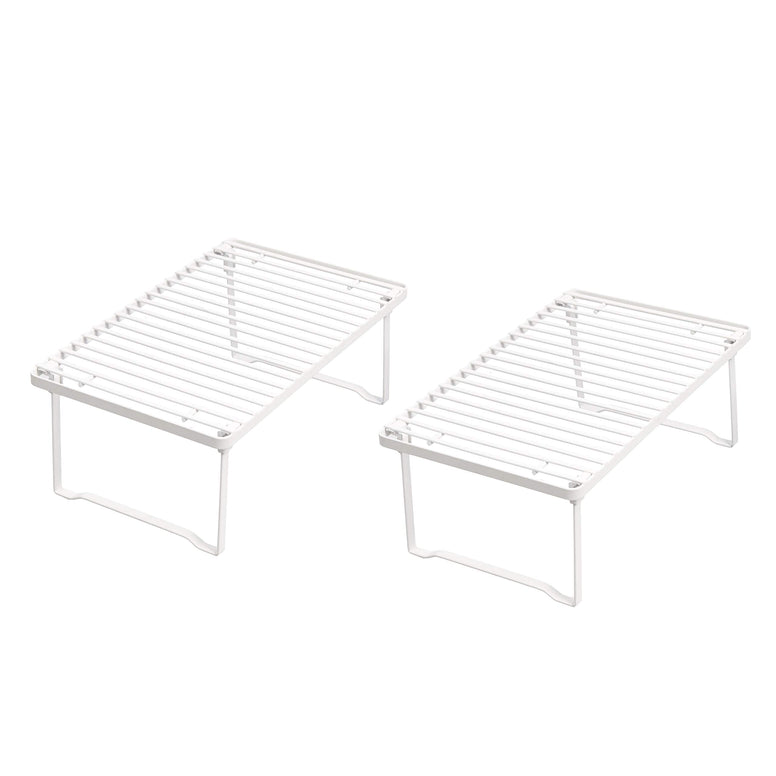 Stackable Metal Kitchen Storage Shelves, Set of 2 - White