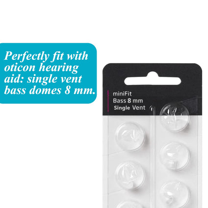 Hearing Aid Domes for Oticon Replacements, Oticon Minifit Single Vent Bass Domes (8 mm/2 Packs）, Universal Domes for Oticon Hearing Aid Supplies.