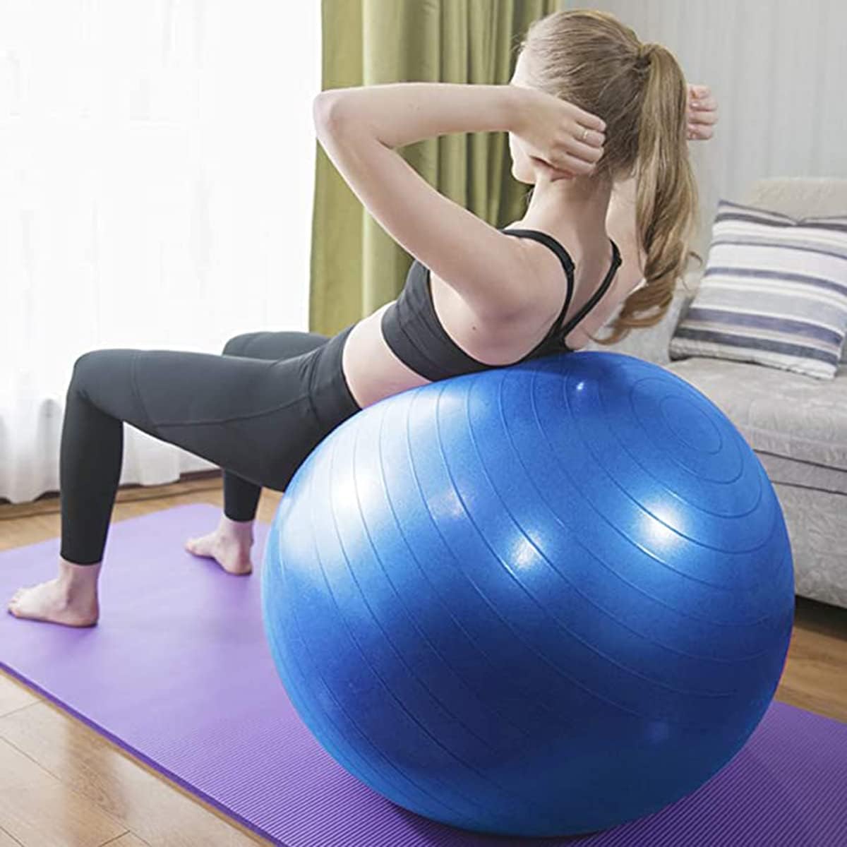 DELFINO Exercise Ball (45cm) with Quick Foot Pump, Professional Grade Anti Burst & Slip Resistant Stability Balance Ball for Yoga, Workout, Office, Classroom, Work Chair (Blue)