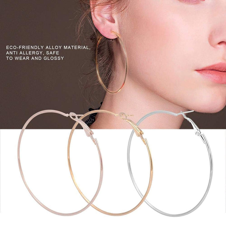 Yellow Chimes Combo of 3 Pairs Big Hoop Earrings Silver Gold Rose Gold Stainless Steel Ear rings for Women and Girls