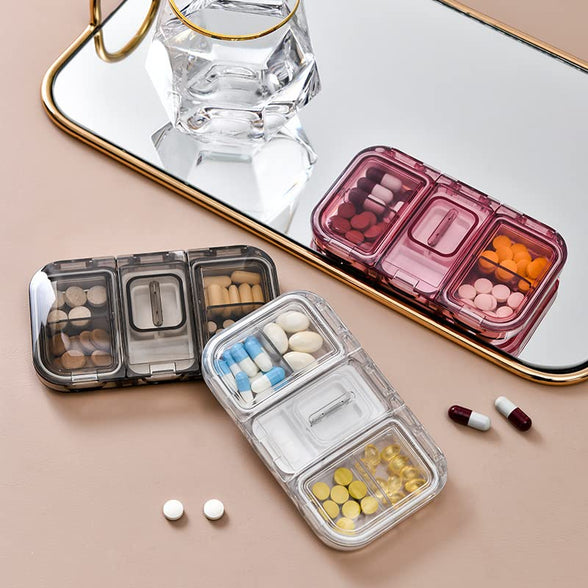 Pill Box with 4 Compartments, Travel Pill Box, Pill Box with Tablet Divider (Pink)