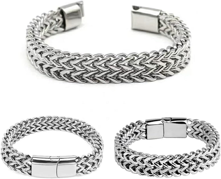 Men's Bracelet Stainless Steel Double Row Bracelet Magnetic Bracelet Silver Fashion Titanium Steel Bracelet, Allergy-Friendly Hip Hop Accessories, Suitable for Men's Gift Couple Gift