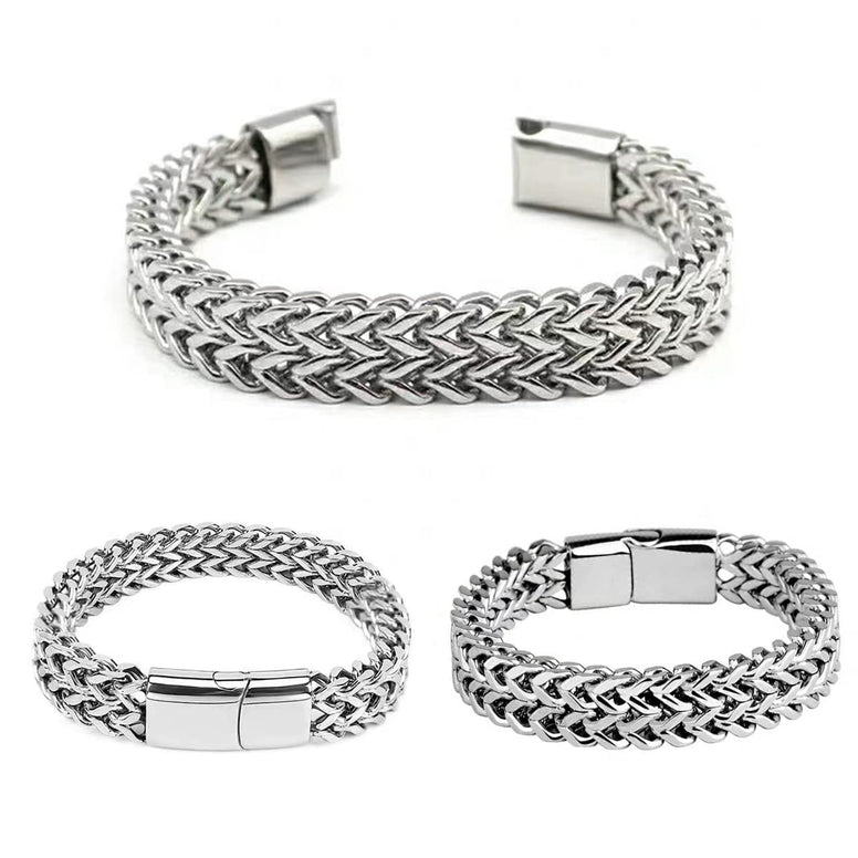 Men's Bracelet Stainless Steel Double Row Bracelet Magnetic Bracelet Silver Fashion Titanium Steel Bracelet, Allergy-Friendly Hip Hop Accessories, Suitable for Men's Gift Couple Gift