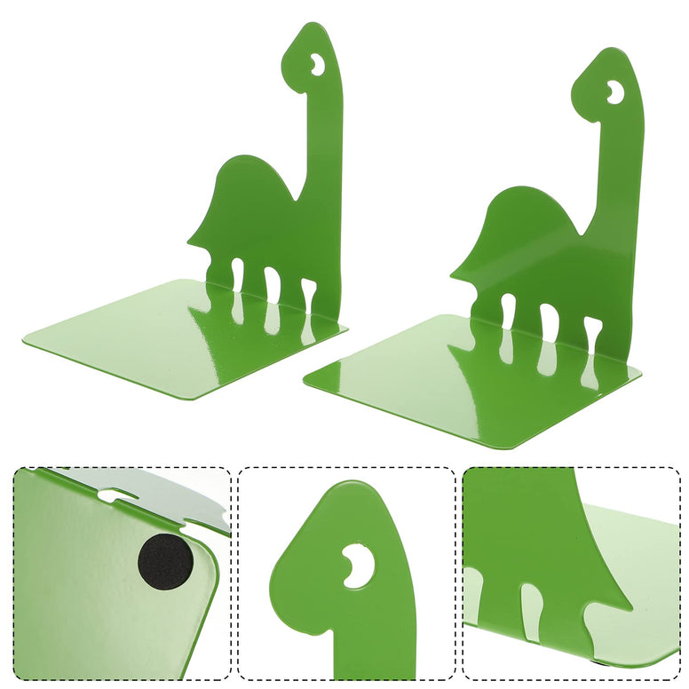 NUOBESTY 2pcs Metal Dinosaur Bookend Decorative Book Shelf Desktop Book Organizer for Home Office Tabletop Decoration Ornament Green