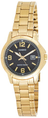 Casio LTP-V004G-1B Women's Gold Tone Stainless Steel Black Dial Date Dress Watch