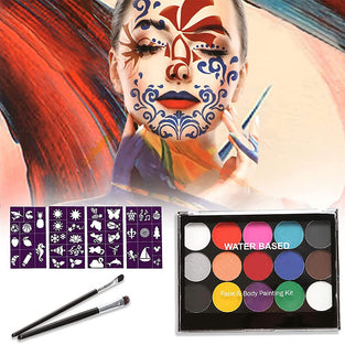 AMERTEER Kids Face Paint Kit | Professional Quality Body Painting Set | Face & Body Paints 15 Colors Kit with 2 Brushes | Waterproof Facial Paint Cream for Halloween, Christmas, Cosplay Party Supplies