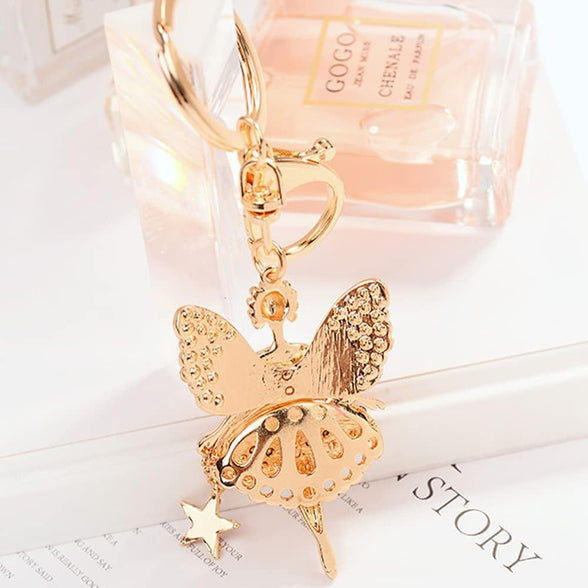 Goodern Butterfly Wing Fairy Keychain,Rhinestone Dancing Ballet Sparkling Crystal Keyring Pendant Sparkling Car Key Chain Charm Decor Ballet Dancer Pendant Gift for Women Girls Wallet Handbags-Pink