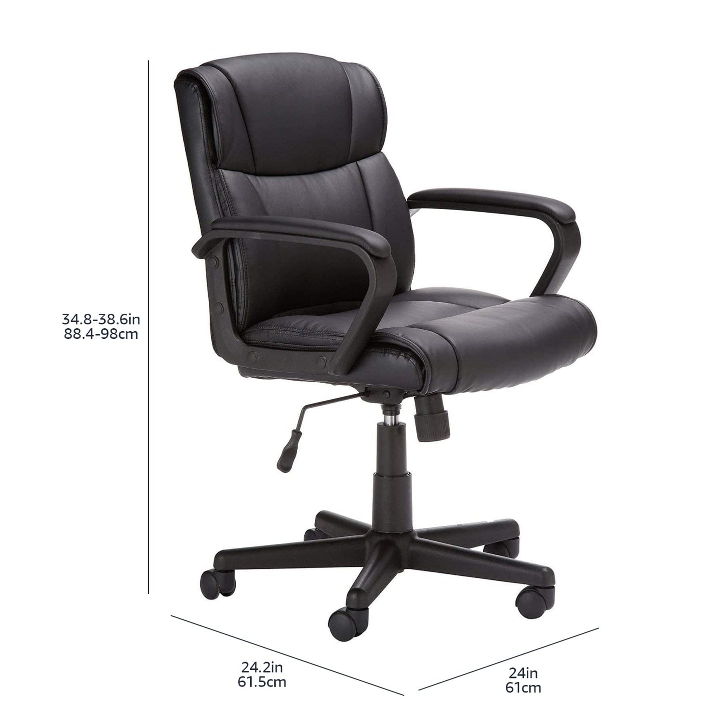 Basics Padded Office Desk Chair with Armrests, Adjustable Height/Tilt, 360-Degree Swivel, 124.7 kilograms Capacity, 61.46 x 60.96 x 88.39 centimeters, Black