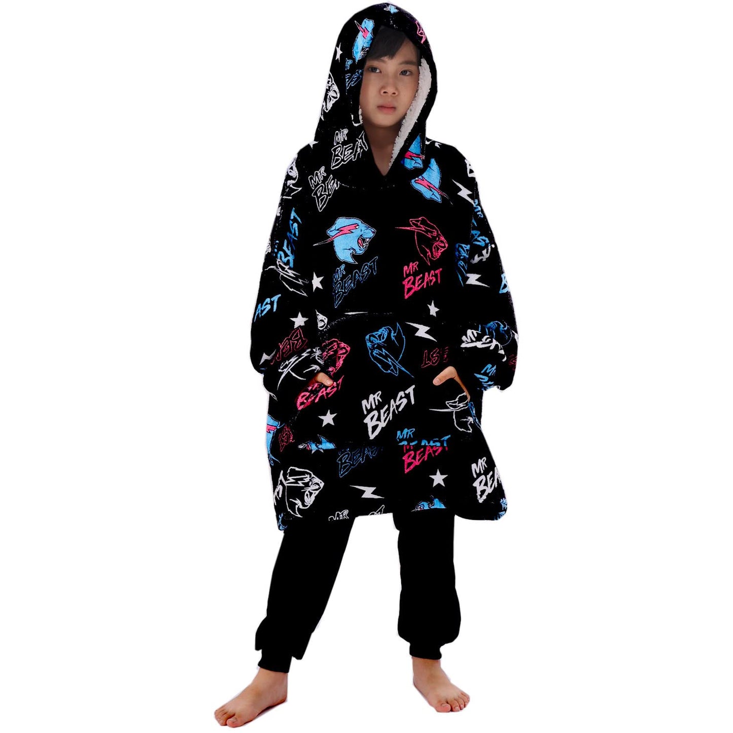 SharkBebe Mr-Beast Hoodie For Boys Oversized Hoodie Kids Youtube Sweatshirt Blanket Cool Pullover Warm Comfortable Hooded Robe