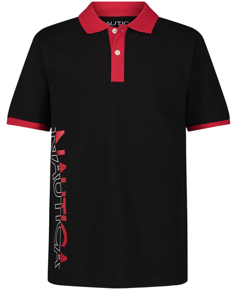 Nautica Boys' Short Sleeve Fashion Polo, Side Hit Black, 8